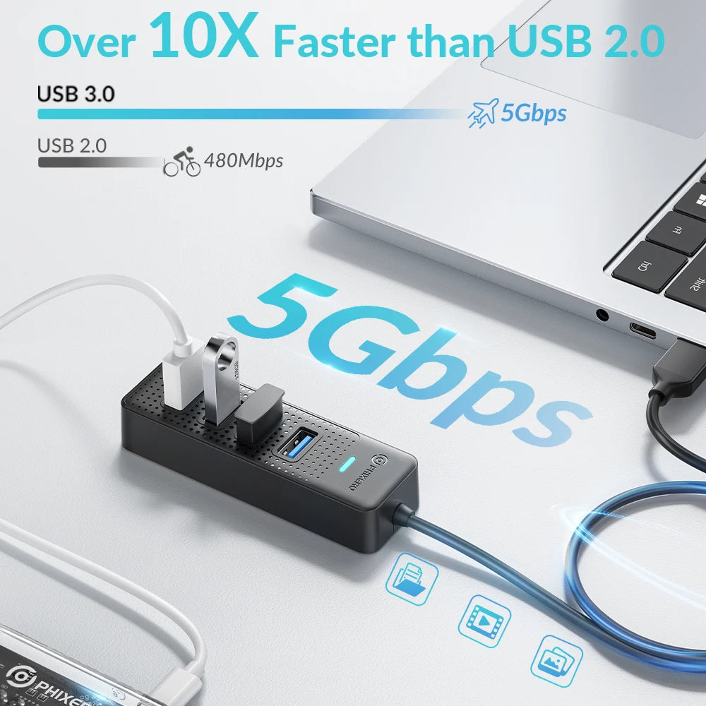 PHIXERO 4 Ports USB 3.0 HUB High Speed Type C Splitter 5Gbps For PC Computer Accessories Multiport USB Hub Adapter for Laptop