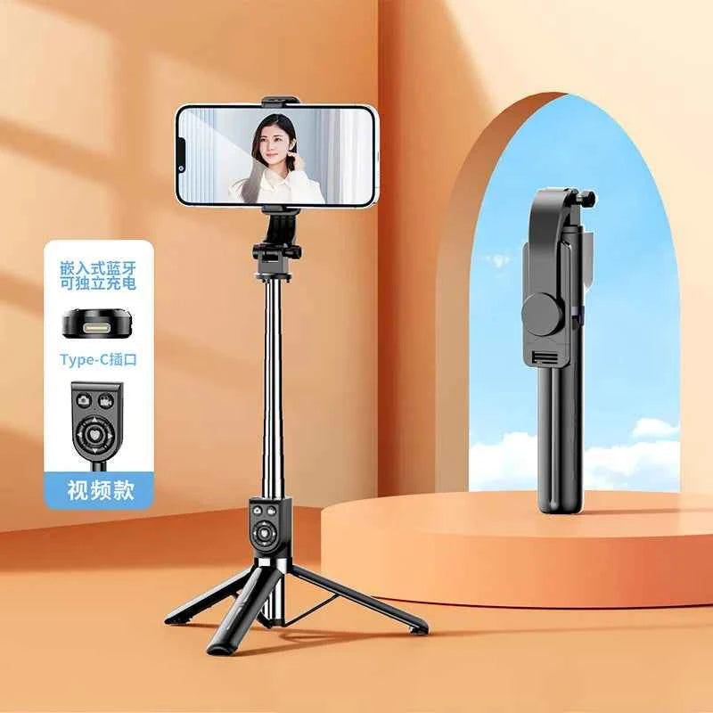 Extendable 1M Bluetooth Selfie Stick with Fill Light and Tripod Stand for Handheld Tk Live Desk Mount