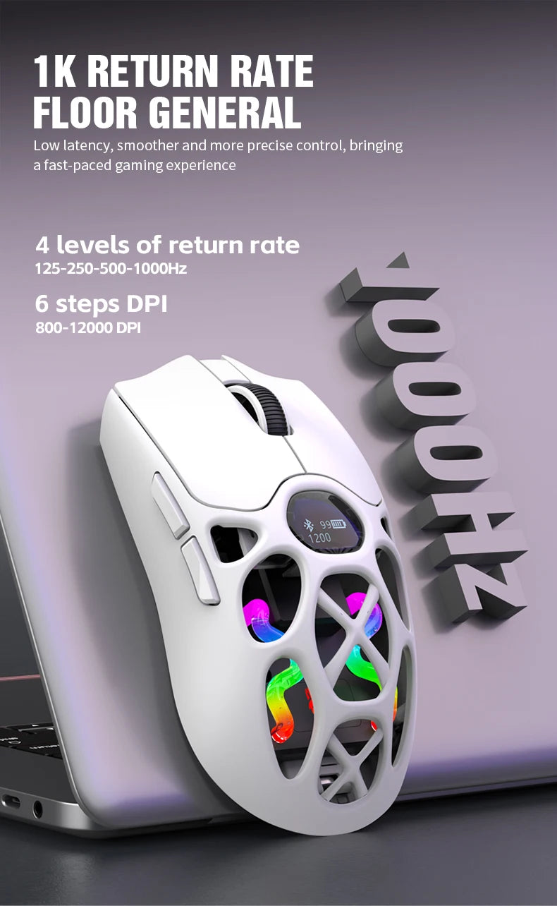XUNFOX H16PRO Mouse, lightweight S205, three-mode wireless Bluetooth mouse for gaming, charging, RGB lighting, suitable for P