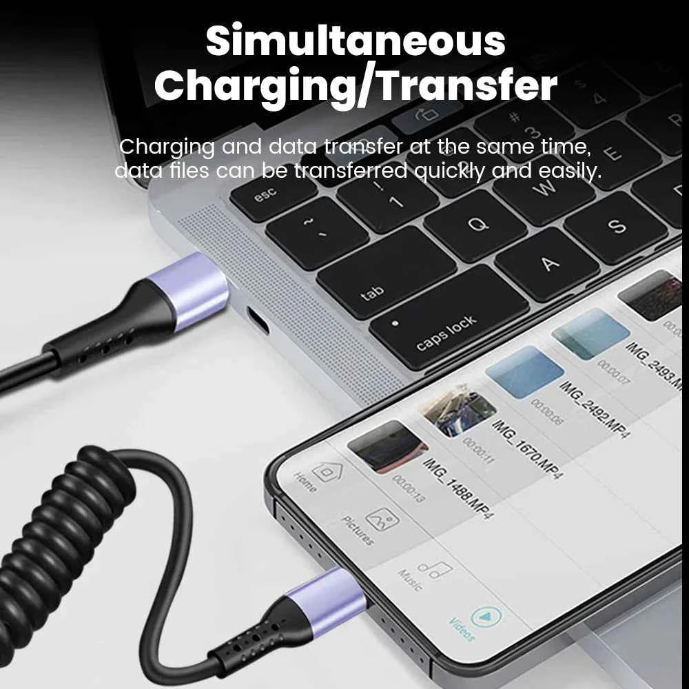 20CM To 1M Car Spring Cable 66W Short Fast Charging Wire Type C TO Type C Cable For iPhone 15 Huawei Xiaomi Samsung USB C Cable