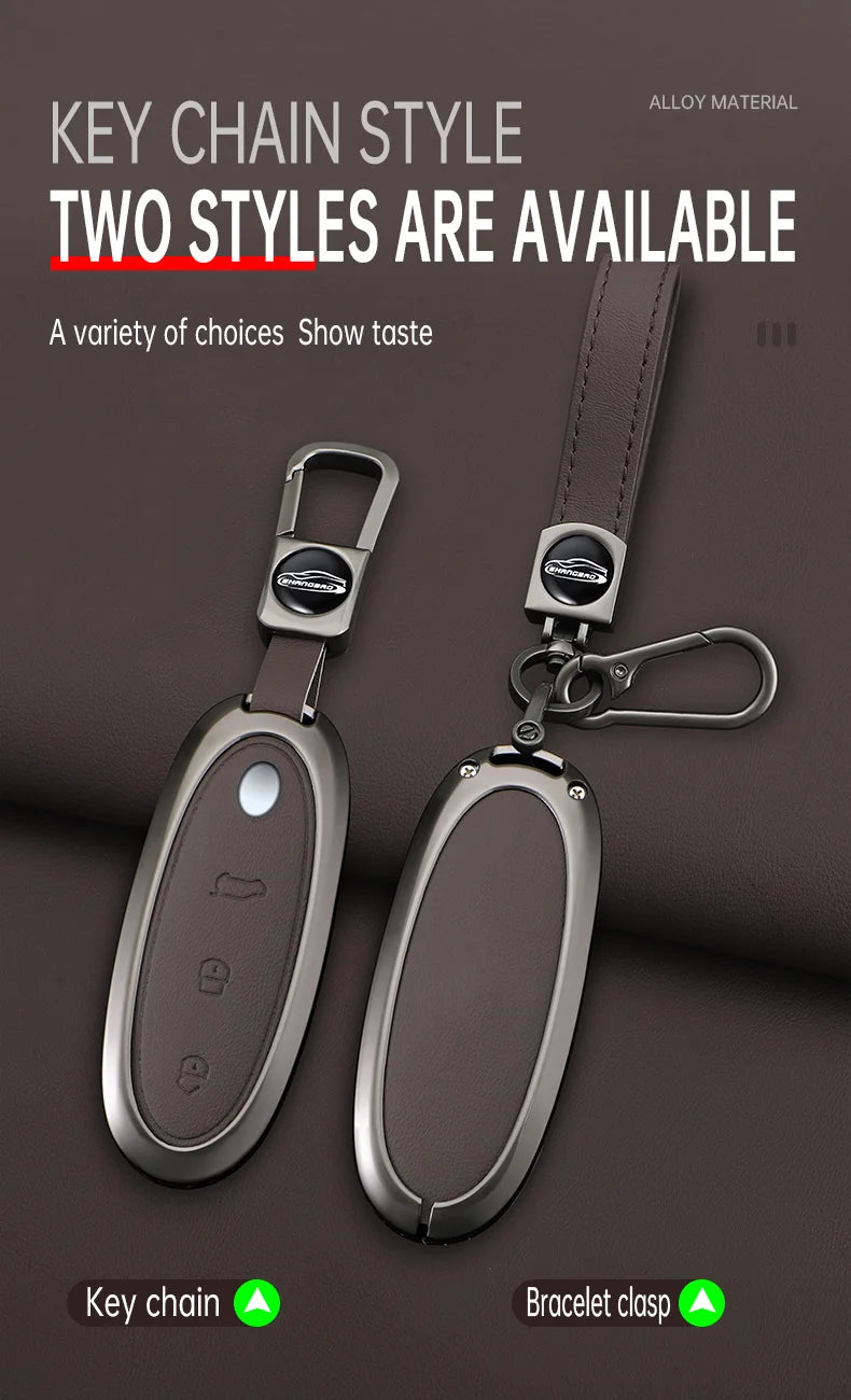 3 Buttons Zinc Alloy + Leather Car Key Case Cover Shell Skin Holder For 2024 Dongfeng NAMMI 01 new Energy Remote Key Protection