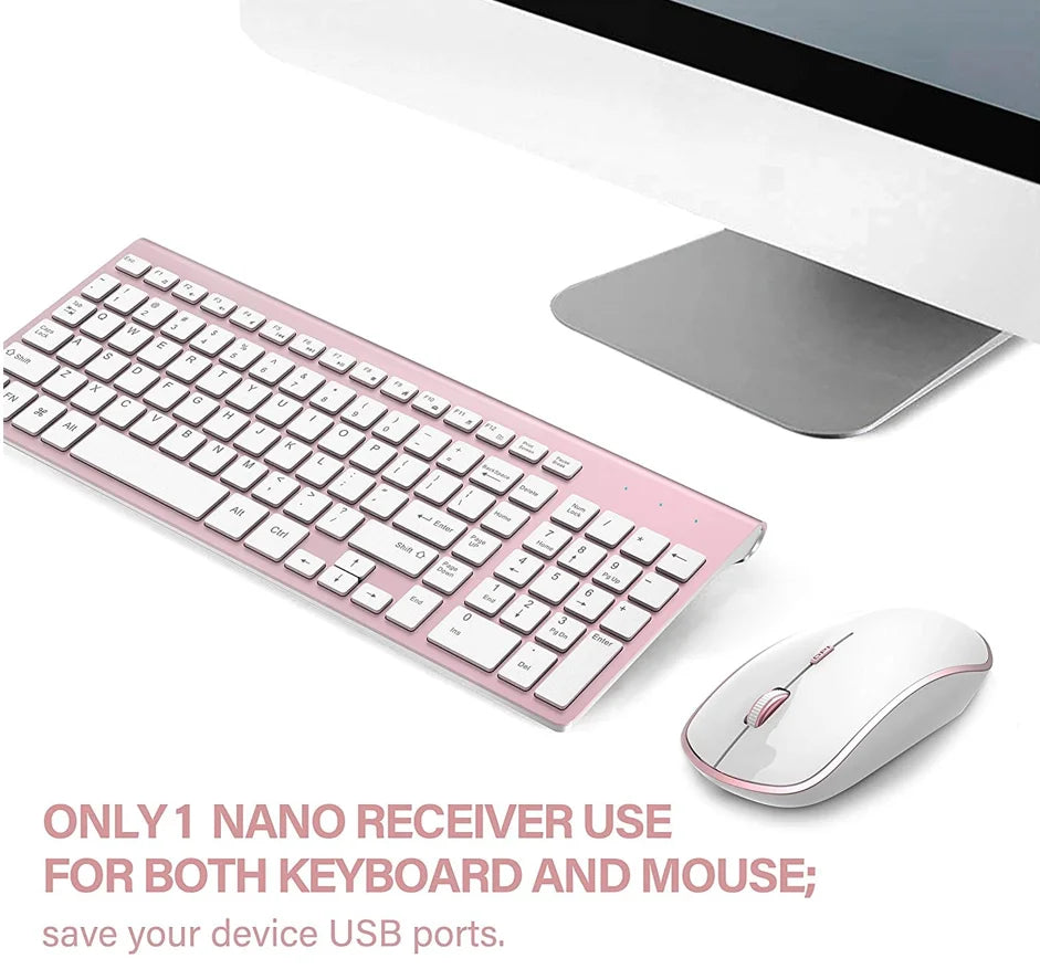 Wireless Keyboard Mouse Combo,U.S. Layout,2.4G USB Compact and Convenient, Slim, Portable Ergonomic, Silver White