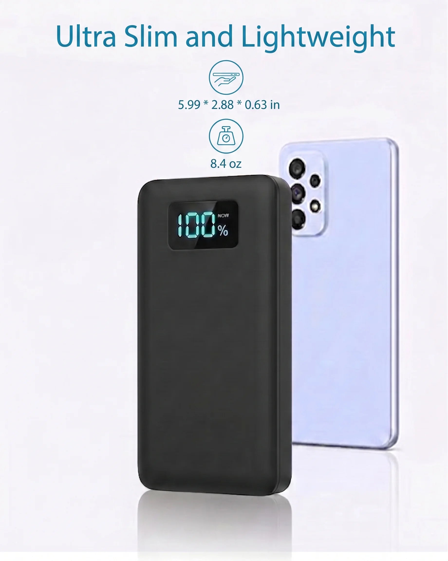 10000mAh Ultra Slim Portable Charger USB C with LED Flashlight 18W Fast Charge Type C Power Bank for Samsung Galaxy S26 S25 Ultra S24 Google Pixel iPhone 17 16 15 14 plus