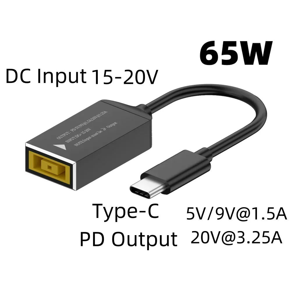 65W 100W 140W USB C Fast Charging Cable for Lenovo Laptop Charger DC Jack Square Plug To Type-C 5V/9V/20V PD Adapter Converter