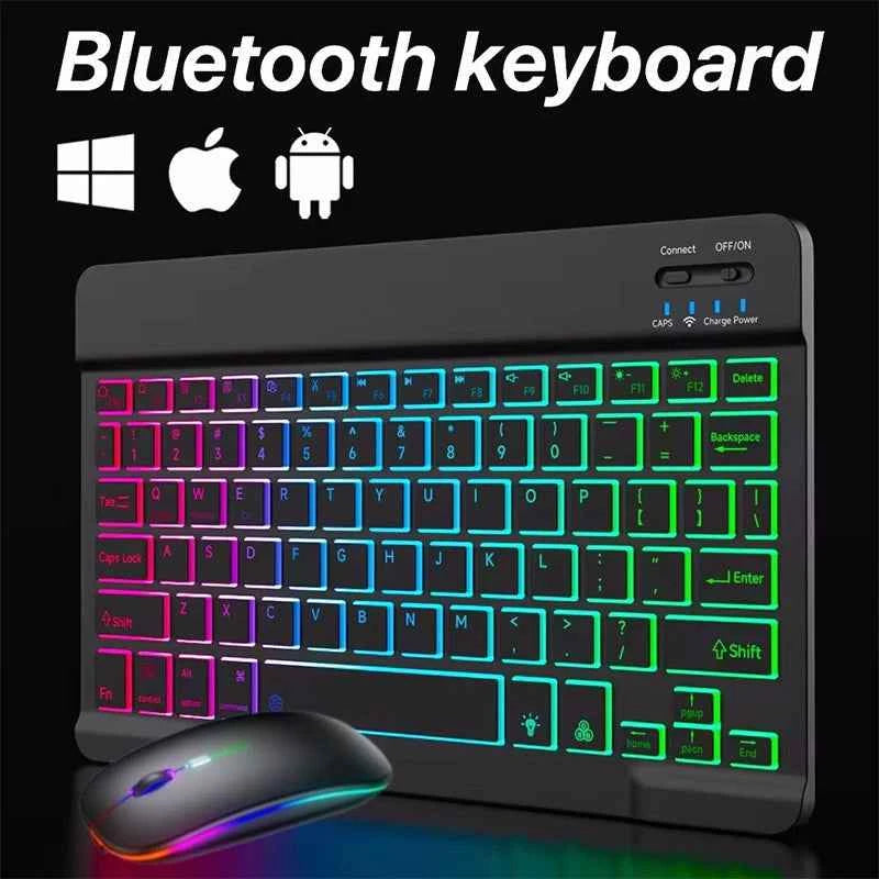 RGB Bluetooth Keyboard And Mouse Set Mini Wireless Keyboard and Mouse Kit Rechargeable Russian Keyboards 10 Inch For iPad Tablet