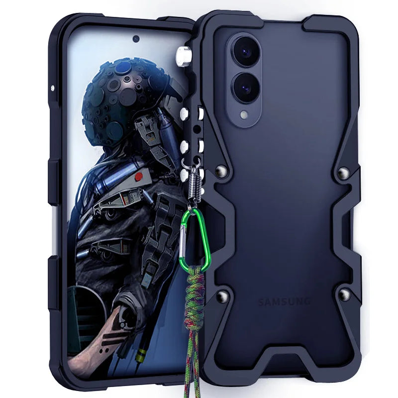 Luxury Armor Metal Aluminum Phone Bumper For Samsung Galaxy S26 S25 S24 Ultra + FE Cover Mechanical Purely Handmade Skull Case