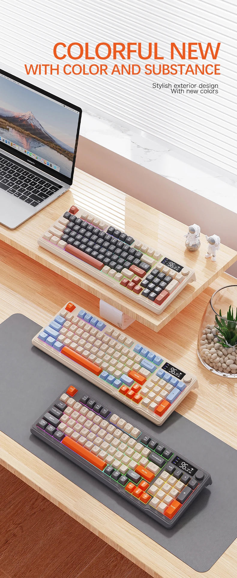 M96 Screen Wireless Keyboard Mouse Kit ZIYOULANG Bluetooth Keyboard With Mouse Gaming,Electronic Screen, Multi-Device Connection