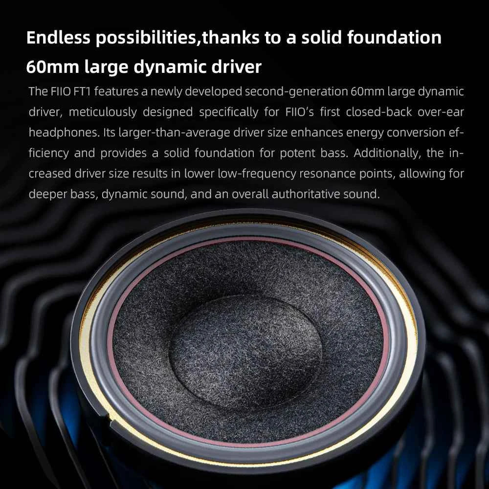 FiiO FT1-New version Closed-Back Over-Ear  Fiber Composite Diaphragm Wired Hi-Fi Headphones, American walnut Ear Cups for Studio