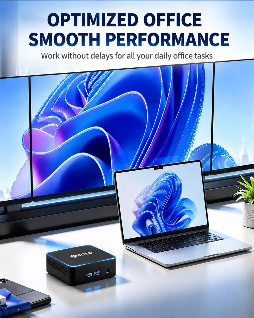 SOYO Mini PC Y5 PLUS Intel I7 4th Gen 8GB RAM 128GB Y5 Air I5 4th GenWindows 11 Pro WiFi BT4.2 Office Desktop Computer HDMI*2 RJ45*1 USB3.0*4 3.3GHZ 4K 60fps Graphics