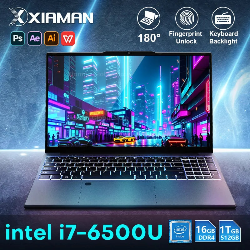Xiaman 15.6" Intel Core i7 6500U Laptop, Windows 11 Pro, 16GB DDR4, 512GB, 1TB SSD Portable Notebook - WinSupport Tech
