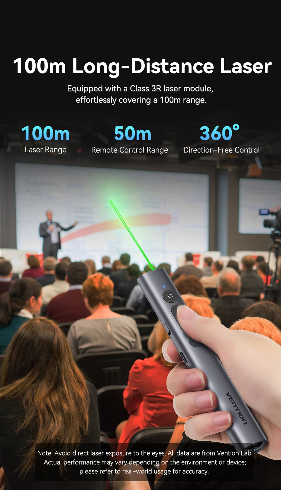 Vention Wireless Laser Pointer Presenter 100m 2.4Ghz USB C for MacBook Android Projector PPT Remote Control Presentation Pen