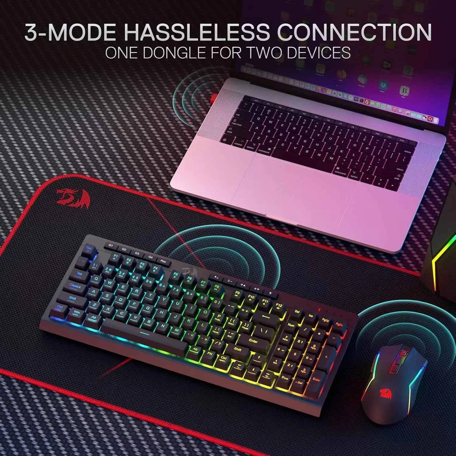 Redragon S142 Wireless Gaming Keyboard & Mouse Combo, 98 Keys K515 PRO Wireless  Keyboard and4800 DPI  2.4Ghz Gaming Mouse