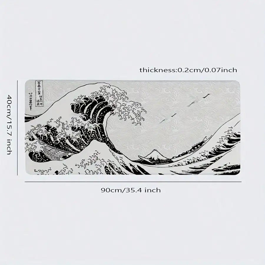XXL Gaming Mouse Pad Featuring A Black-And-White Wave Art Design; Washable Surface; Stylish Rectangular Desk Mat Suitable For Desktops, Laptops, Office Work