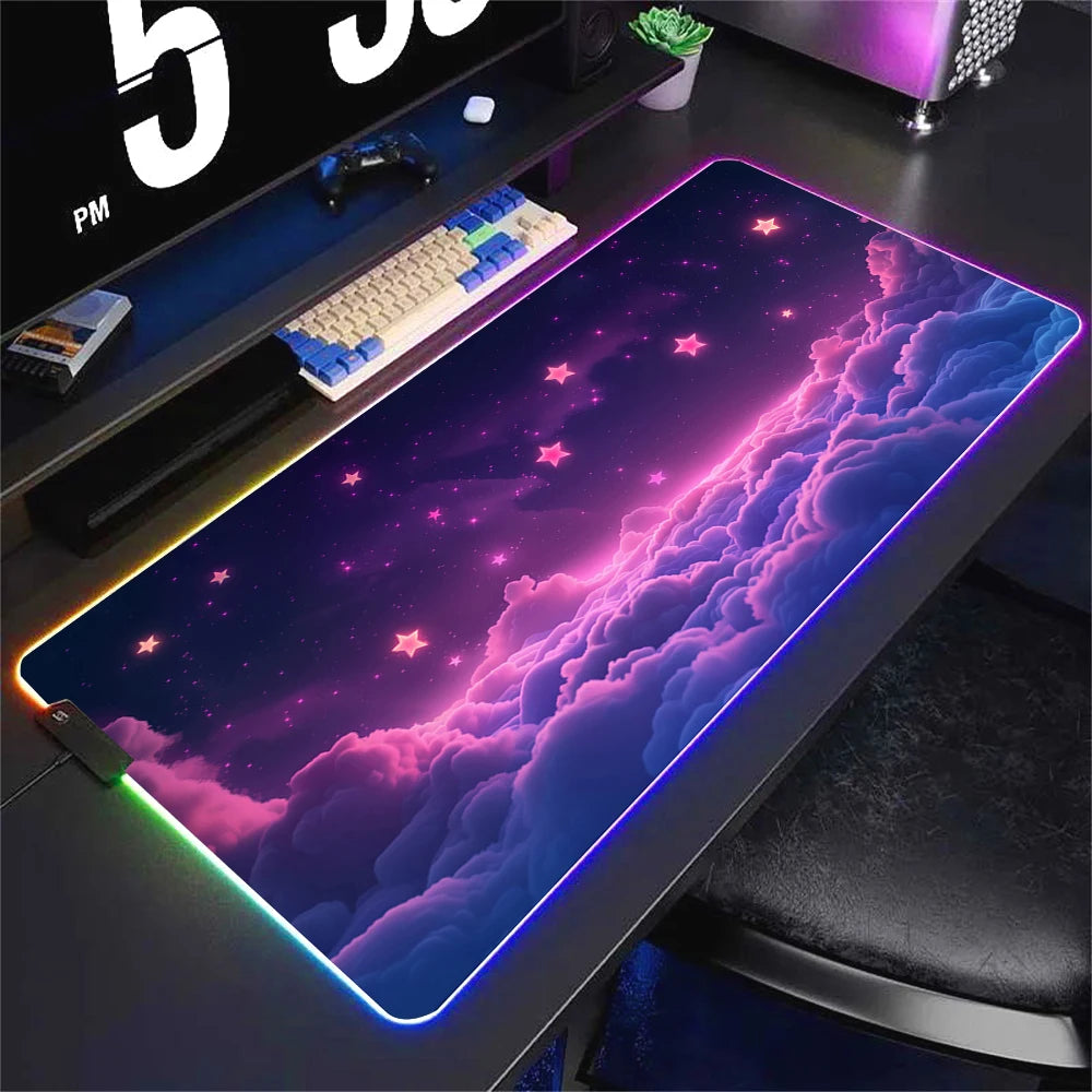 Universe RGB Gaming Mousepad Space Mouse Mats LED Large Gamer Backlit Mousepads XXL Keyboard Pads Luminous Deskmat Mouse Pad
