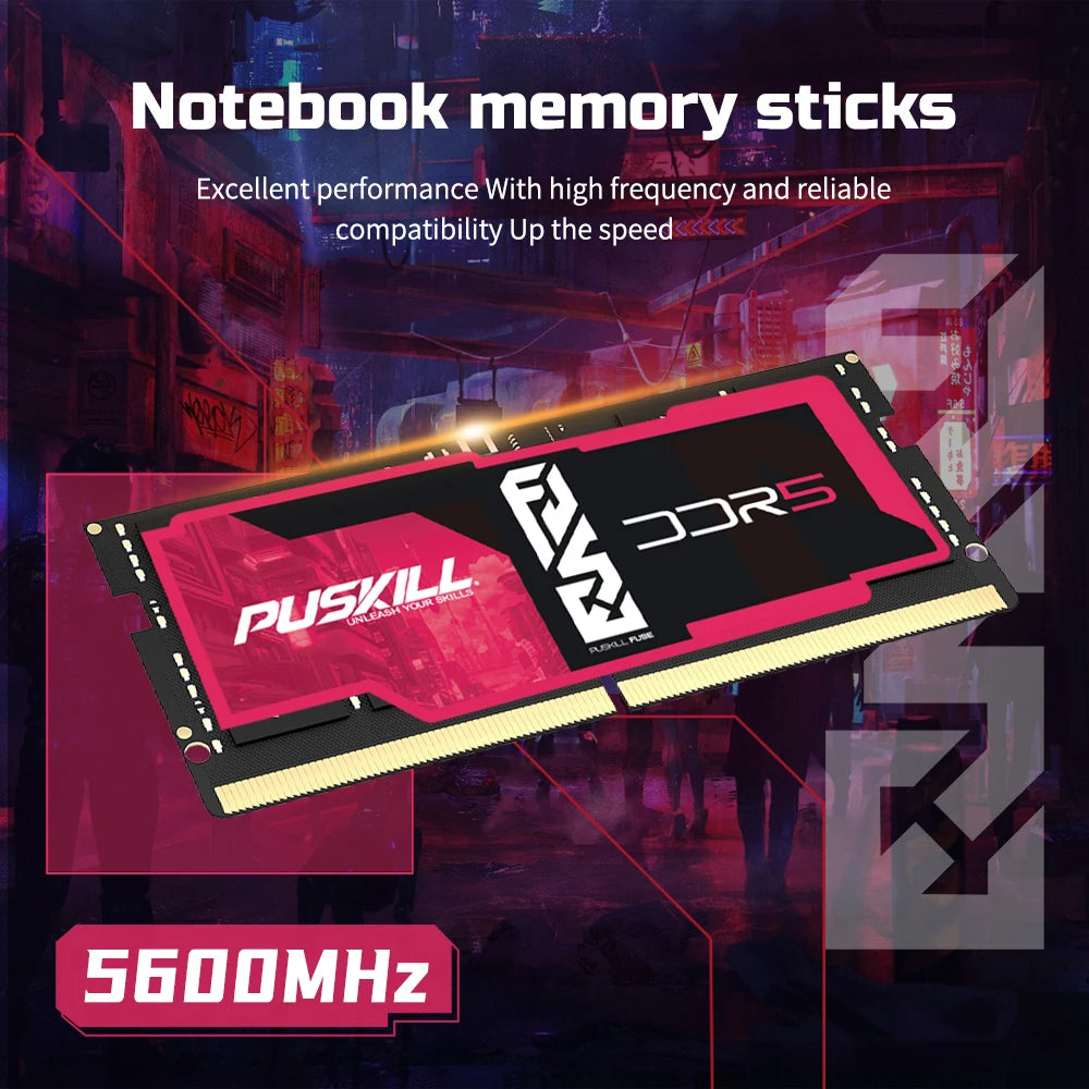 PUSKILL Ram DDR5 Notebook 32GB 16GB 8GB 5600MHz 5200MHz 4800MHz 262-PIN 1.1V PC5 SODIMM Laptop Memory - WinSupport Tech