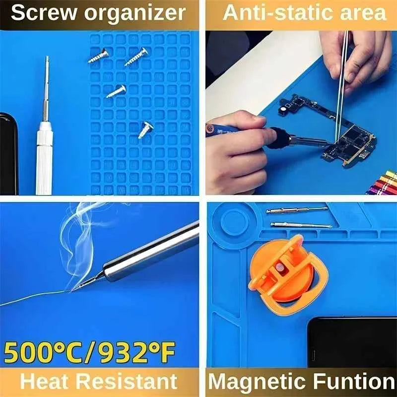 Magnetic Mat Silicone Repair Mat Circuit Board Soldering Pad Heat Resistant 932°F Anti-Static for ESD Iron Phone Repair