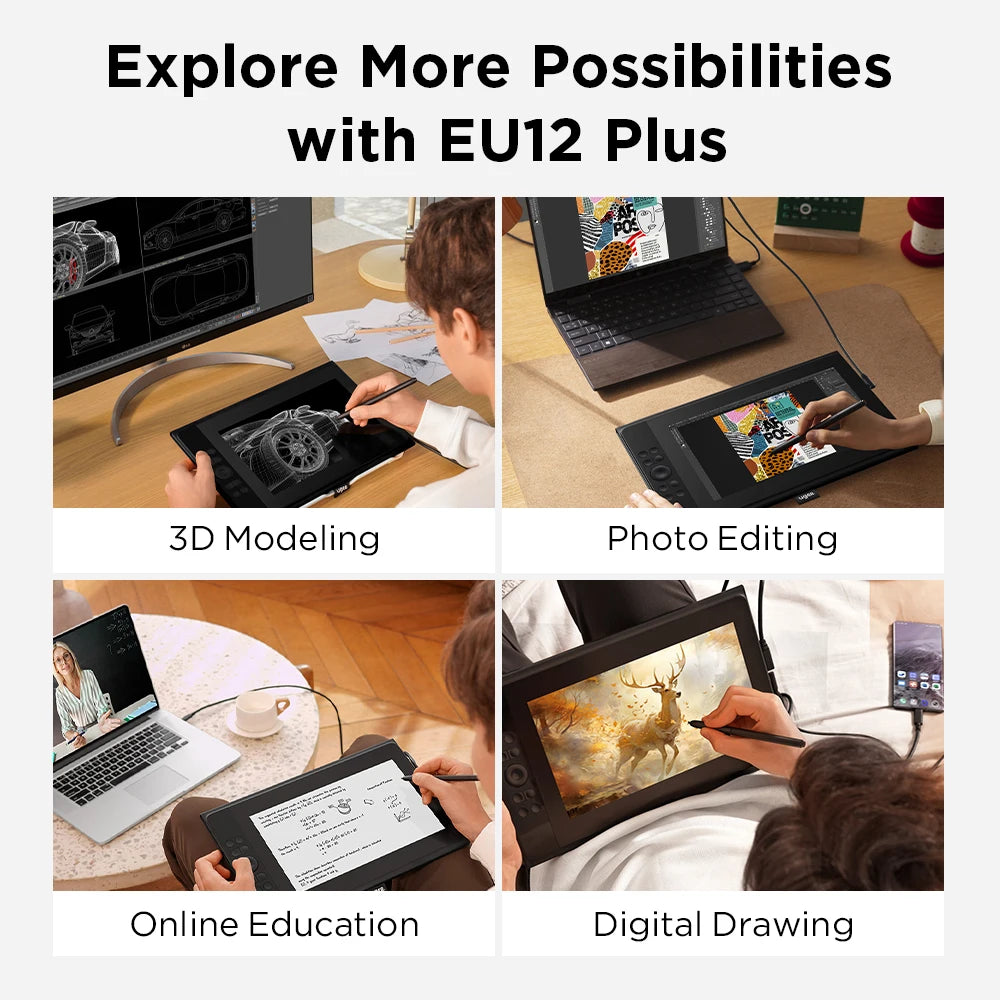 Ugee UE12 & UE12 Plus Drawing Tablet Graphic Table  Draw Display Digital Board Writing Pad Monitor for PC Windows Design Android
