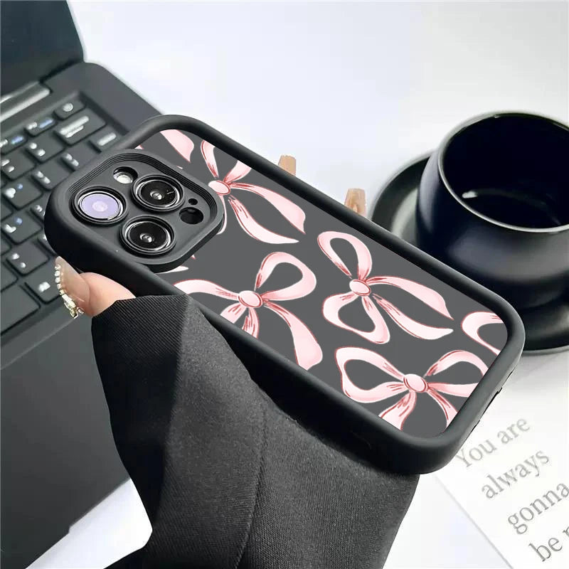 Soft TPU Case For  IPhone 17promax/17air 16 15 14 13 12 11 Pro Max X XS Anti-drop silicone phone case.Girl's pink ribbon bow