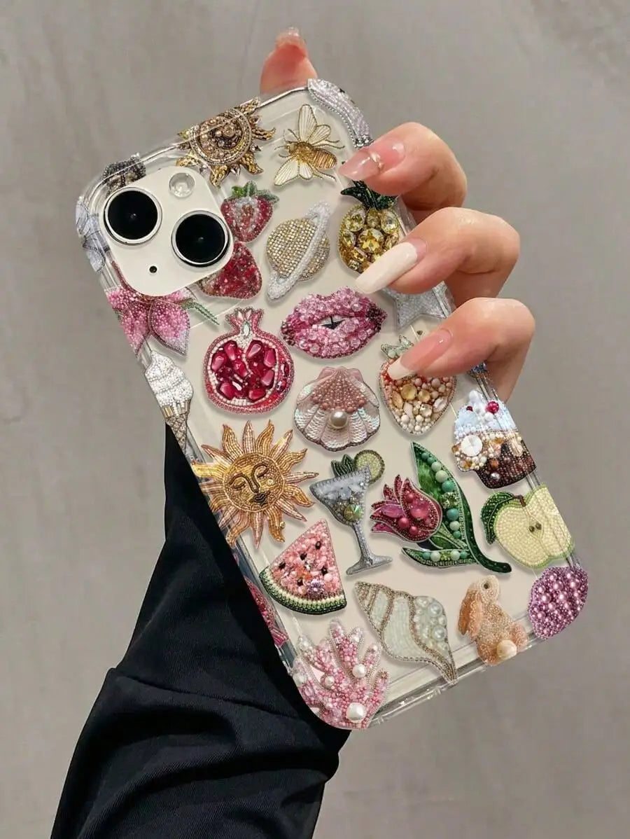 Bubble Beaded Pomegranate Lip Pattern Full TPU Shockproof Phone Case for Apple 17 16, 15, 14, 13, 12, 11 Pro Max Plus