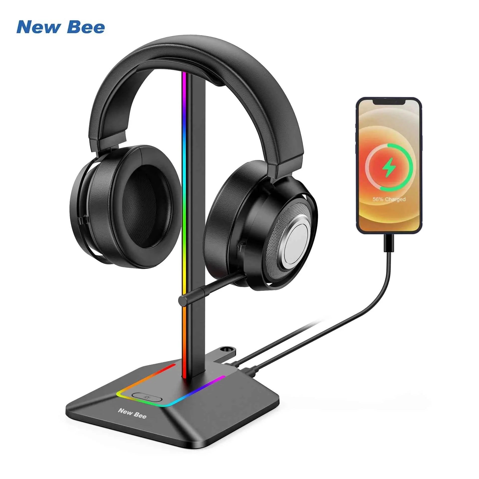 New Bee Z8 RGB Headphones Stand Holder – Desk Gaming Headset Organizer with USB Ports
