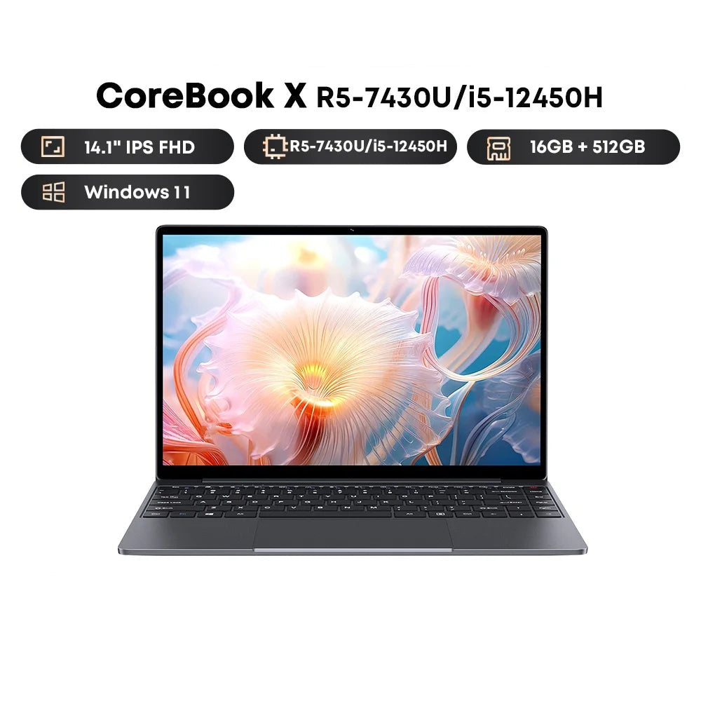 CHUWI Corebook X Laptop, R5-7430U, 14-inch FHD Screen, 16GB RAM, 512GB SSD, WIFI 6, Windows 11 Gaming NoteBook AMD R5 Computer PC - WinSupport Tech