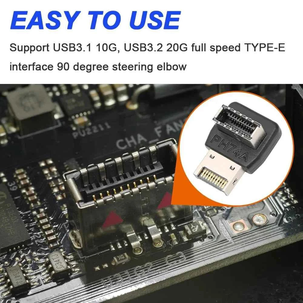 Motherboard USB C 3.1 Front Panel Adapter 90 Degree Angled Type E Male To Female Internal Connector for Asus Desktop Computer