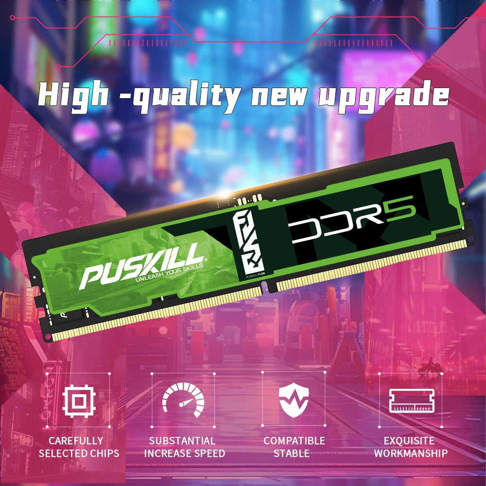 PUSKILL FUSE DDR5 Desktop Memory RAM 32GB 16GB 8GB 1.1V 4800MHz 5600MHz PC5 288-PIN UDIMM Memoria - WinSupport Tech