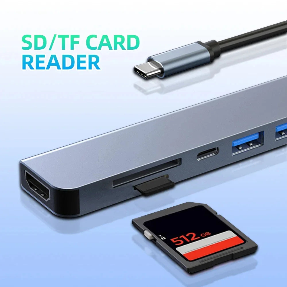 USB C Hub 7 in 1 HDMI 4K Type C Adapter OTG Thunderbolt 3 Dock PD TF SD Macbook iPad XPS Surface Laptop Compatibility