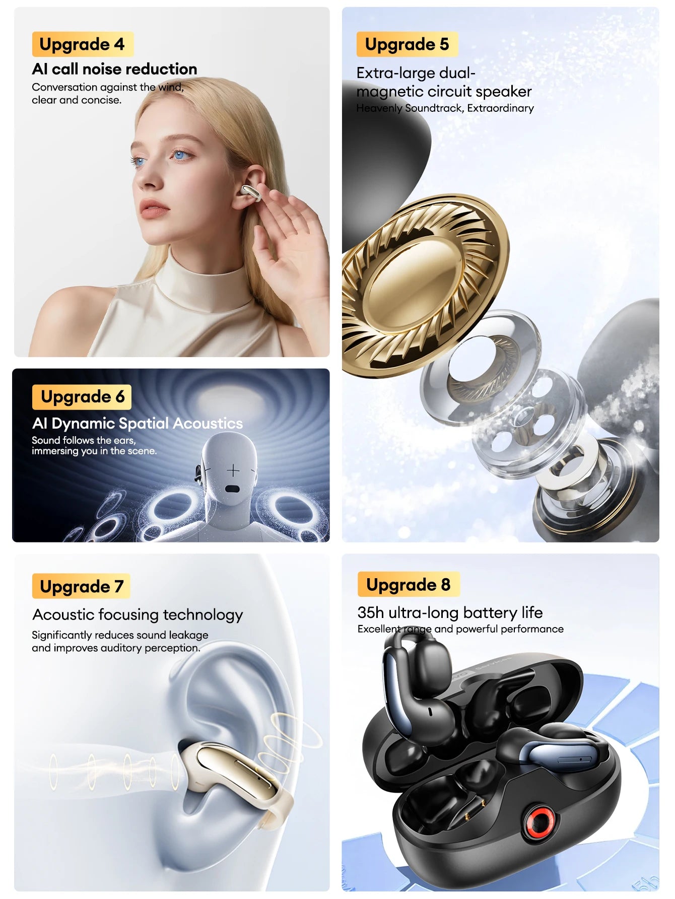 NEW Lenovo LES-108 Bone Conduction Earphones Open Ear Clip Wireless Earbuds Bluetooth 6.0 Sports Headphones with Mic Waterproof