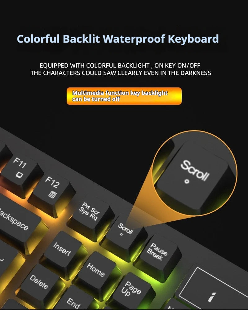 Stylish Backlight Wired Keyboard with Mouse Responsive Game Keys Long Lasting Comfort For Workspaces Efficient Gaming Office