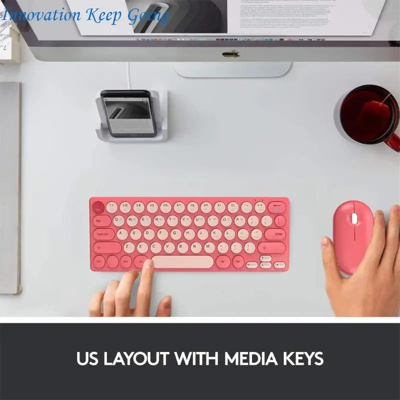 E65C Silents Clicks Mouse Wireless Keyboards Set Round Design 64Keys Portable For Desktop Notebook
