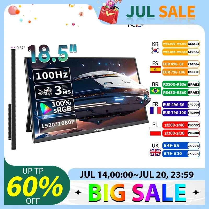 HGFRTEE Portable Monitor 18.5 Inch Computer Gaming Display 100Hz 100% sRGB FHD 1080P Screen for Laptop Holiday Gift PC PS4/PS5