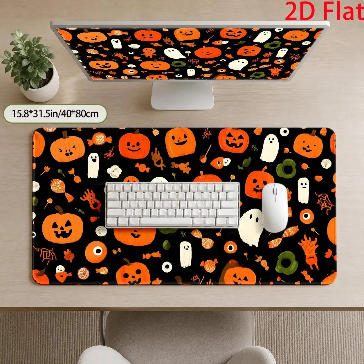 Large Spooky Pumpkins & Ghosts Mouse Pad - Stain-Resistant Suitable for Home Office & Gaming Desk Mat, Machine Washable Durable Compatible for PC, Computer