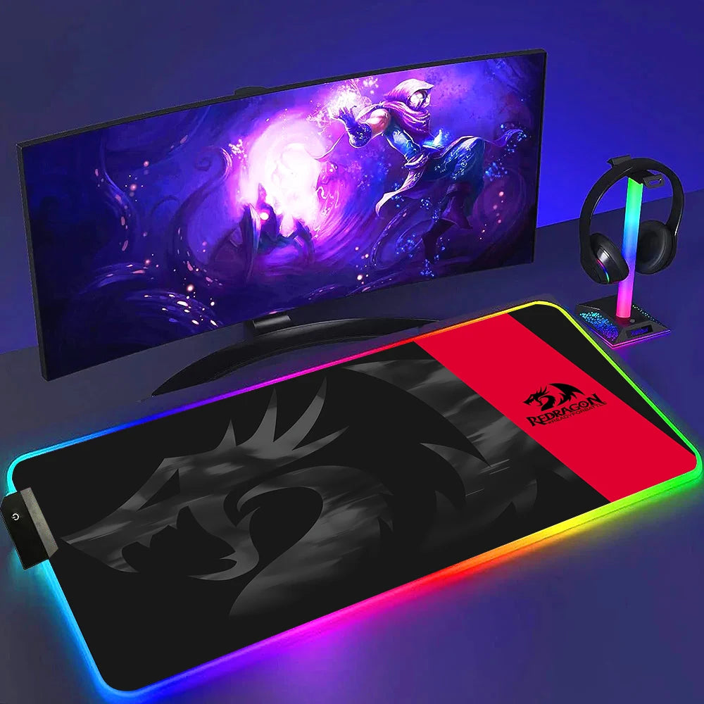 Redragon RGB LED Gaming Mouse Pad Rug Cool Anti-skid Keyboard Mat Computer Desk Accessories Mousepad Luminous Laptop Game Mats