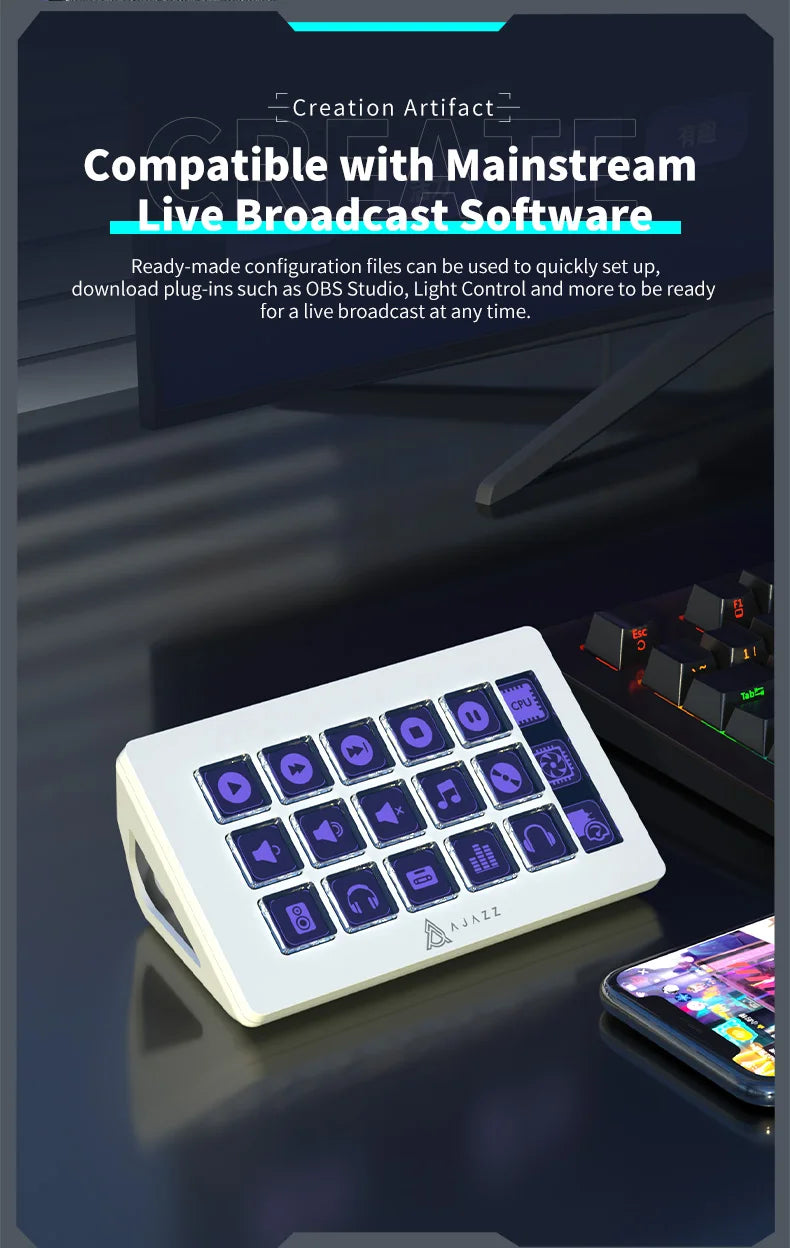 AJAZZ AKP153E/AKP03E Multifunctional Console Panel Desktop Assistente 15 Macro Keys Trigger Actions Custom Mini Keyboard
