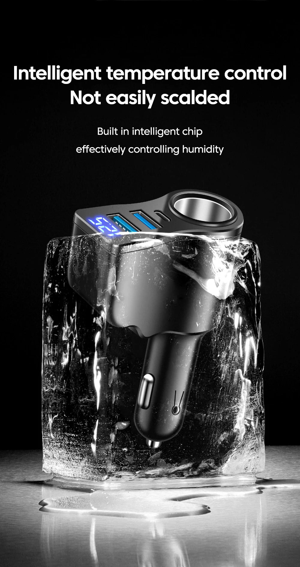 66W 4 Ports Digital Display Car Cigarette Lighter Power Adapter 3.1 A USB PD Car Phone Multifunctional Charger For iPhone Huawei