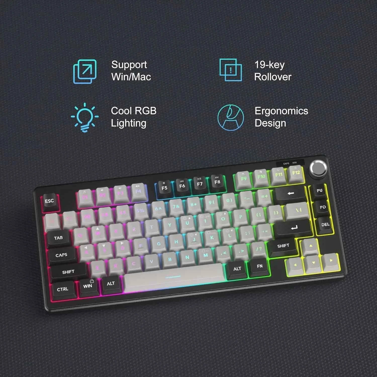 MageGee Mini 60% Gaming Keyboard, RGB Backlit 75 Key Ultra-Compact Keyboard, TS75 Ergonomic Waterproof Mechanical Feeling Office