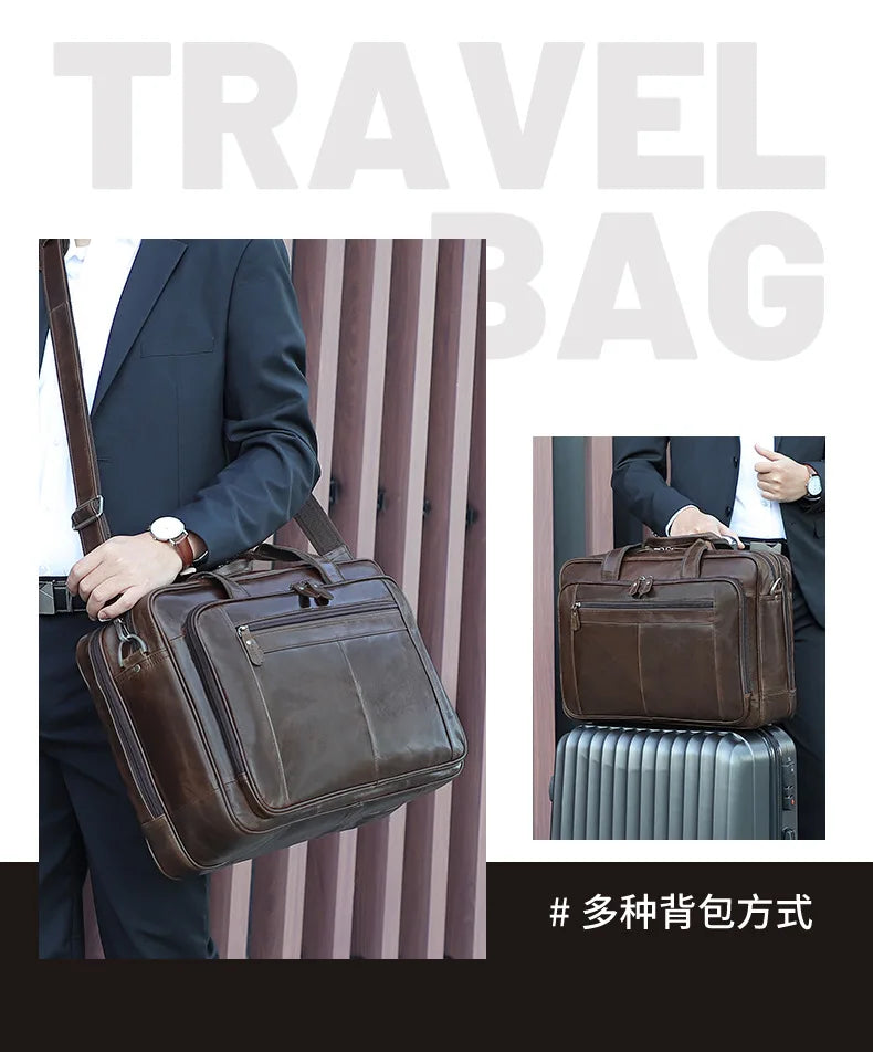 High Quality Genuine Leather Men Briefcase Business bag Crazy Horse Leather Large 17