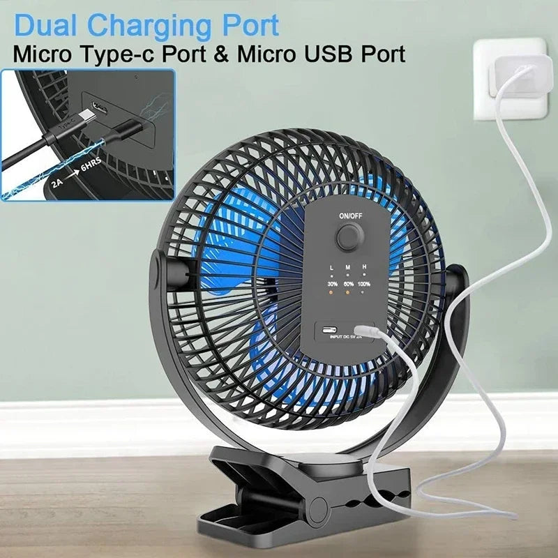 10000mAh 8-Inch Rechargeable USB Desktop Fan Portable Clip on Fan 4 Speeds Low Noise Air Circulating USB Fan For Home Office