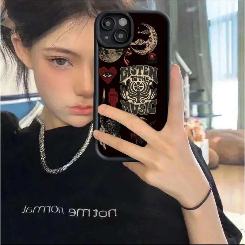 Aesthetic Glass Printed Sun & Moon Silicone Phone Case for IPhone 16 14 12 13 11 15 Pro Max X XS 7 8 Plus Shockproof Soft Cover