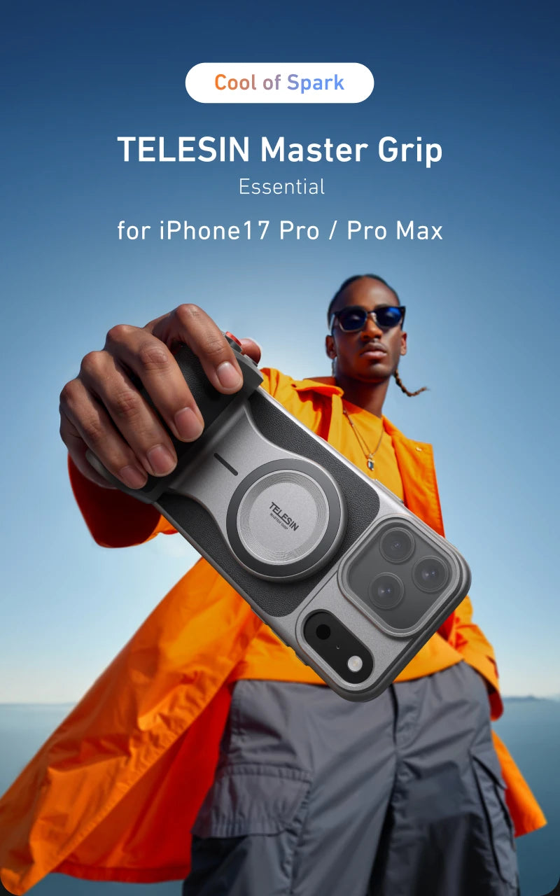 TELESIN Master Grip Kit for iPhone 17 Pro ProMax Phone Camera Magnetic Grip Graphene Case for iPhone Cooling Phone Handle Holder