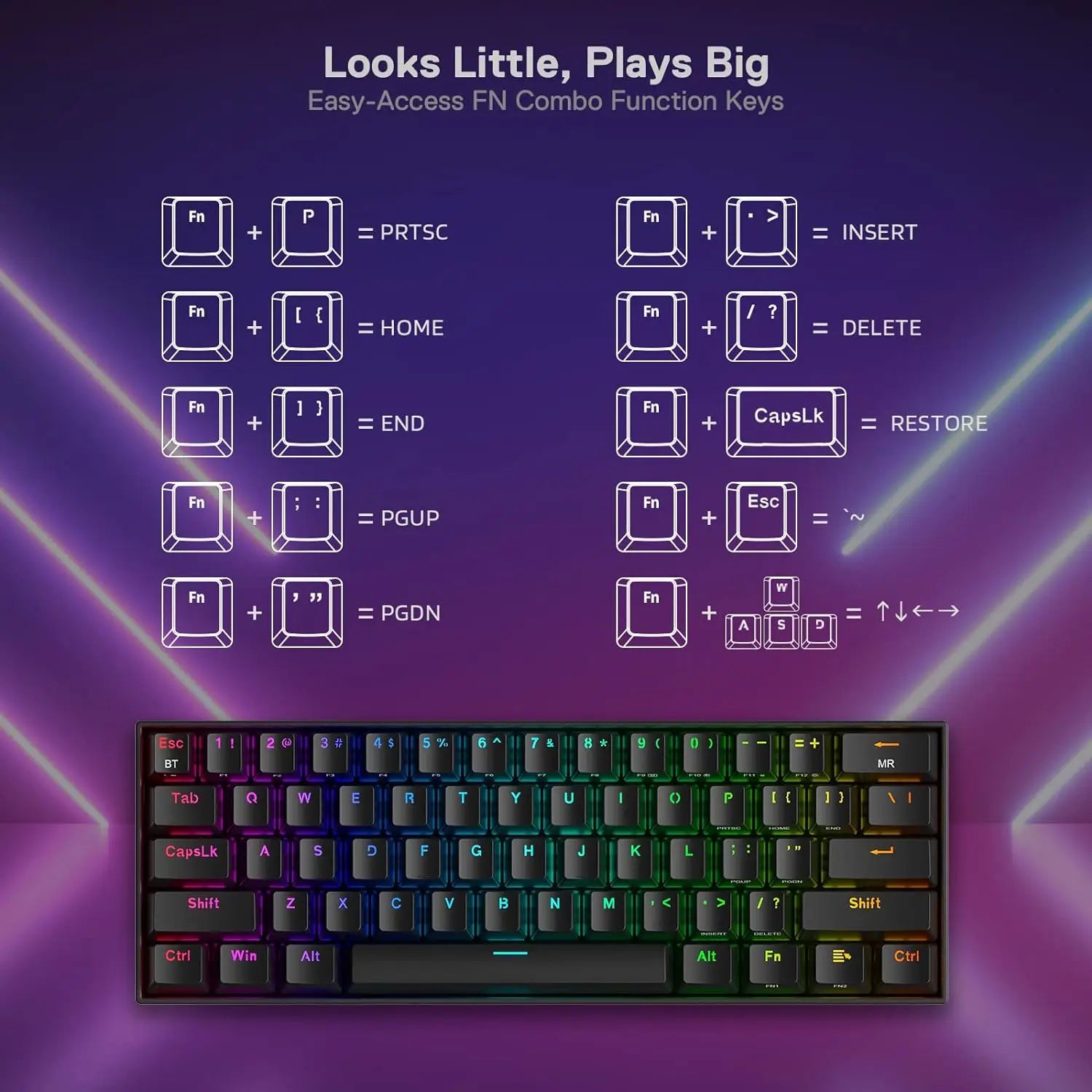 Redragon K530 Pro Draconic 60% Wireless RGB 3-Mode 61 Keys Gaming Hot-Swap Mechanical Keyboard