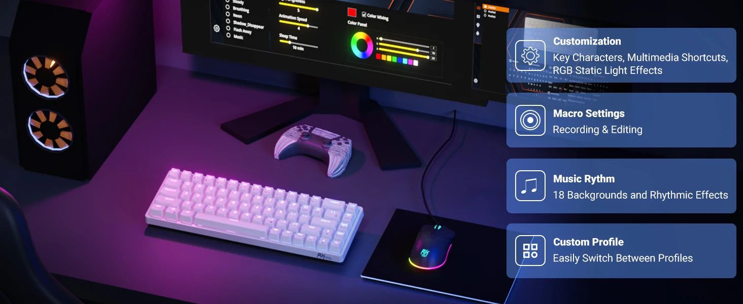 RK Royal Kludge RK837 Mechancial Keyboard 68 Keys 65% Compact 2.4G Wireless Bluetooth Gamer Keyboard RGB Backlight Hot Swappable