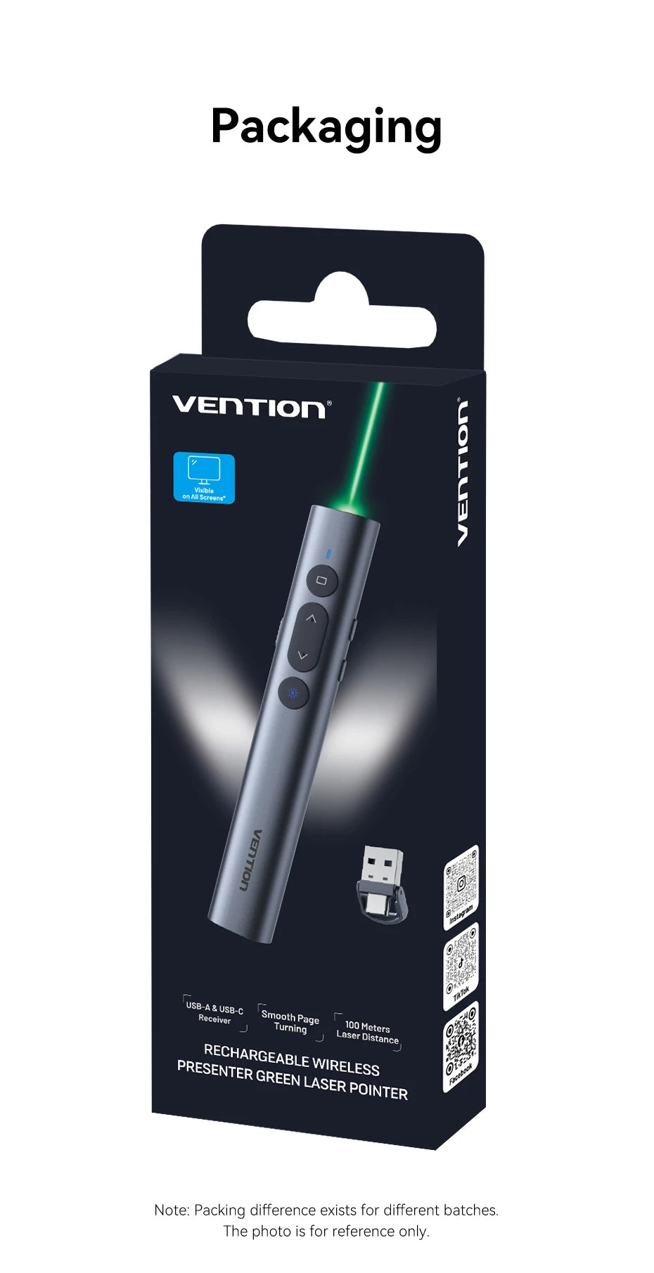 Vention Wireless Laser Pointer Presenter 100m 2.4Ghz USB C for MacBook Android Projector PPT Remote Control Presentation Pen