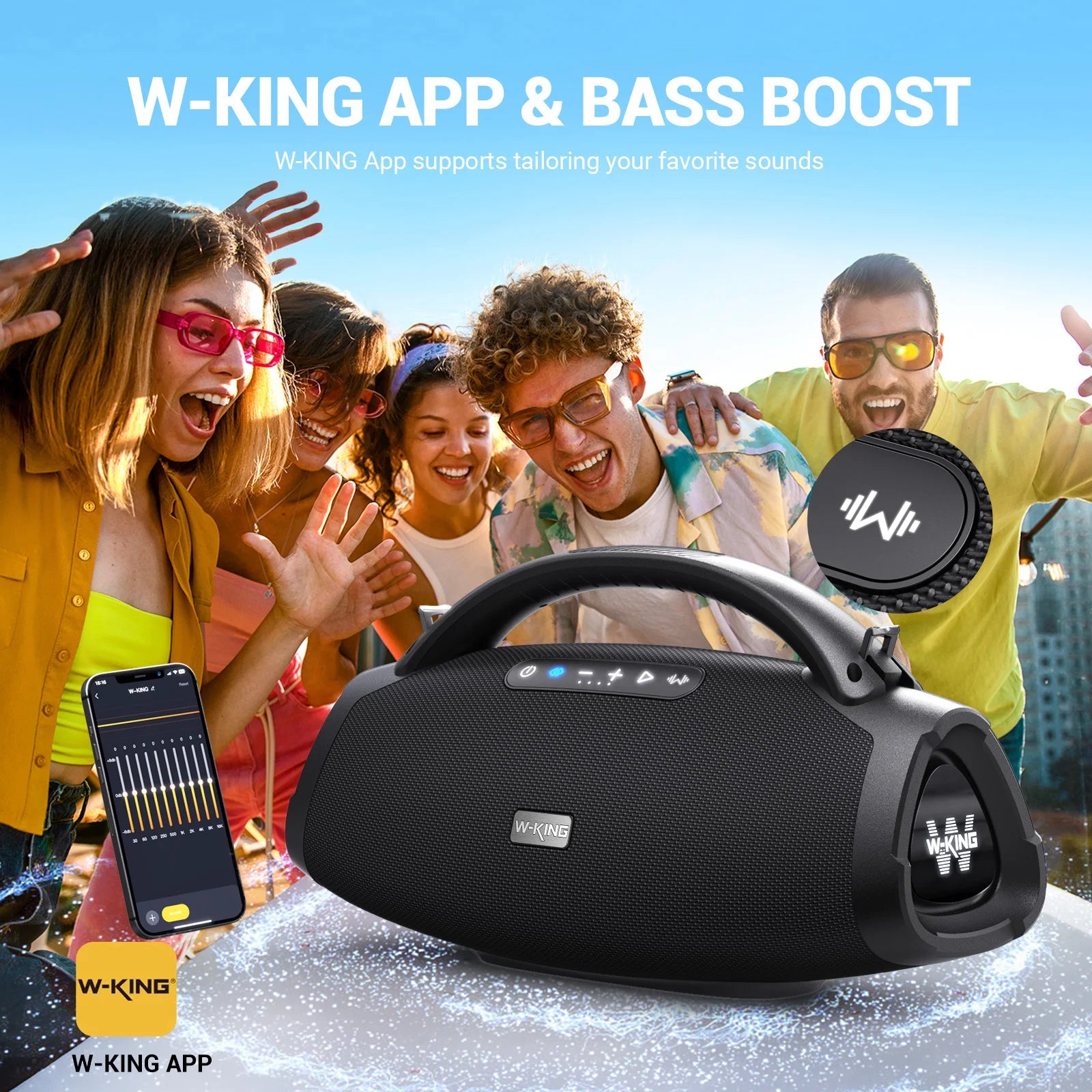 W-KING D20 Portable Bluetooth Speakers,200W RMS Massive Bass Party Boombox IPX7 Waterproof Speaker Large,Outdoor Speaker,BT5.4
