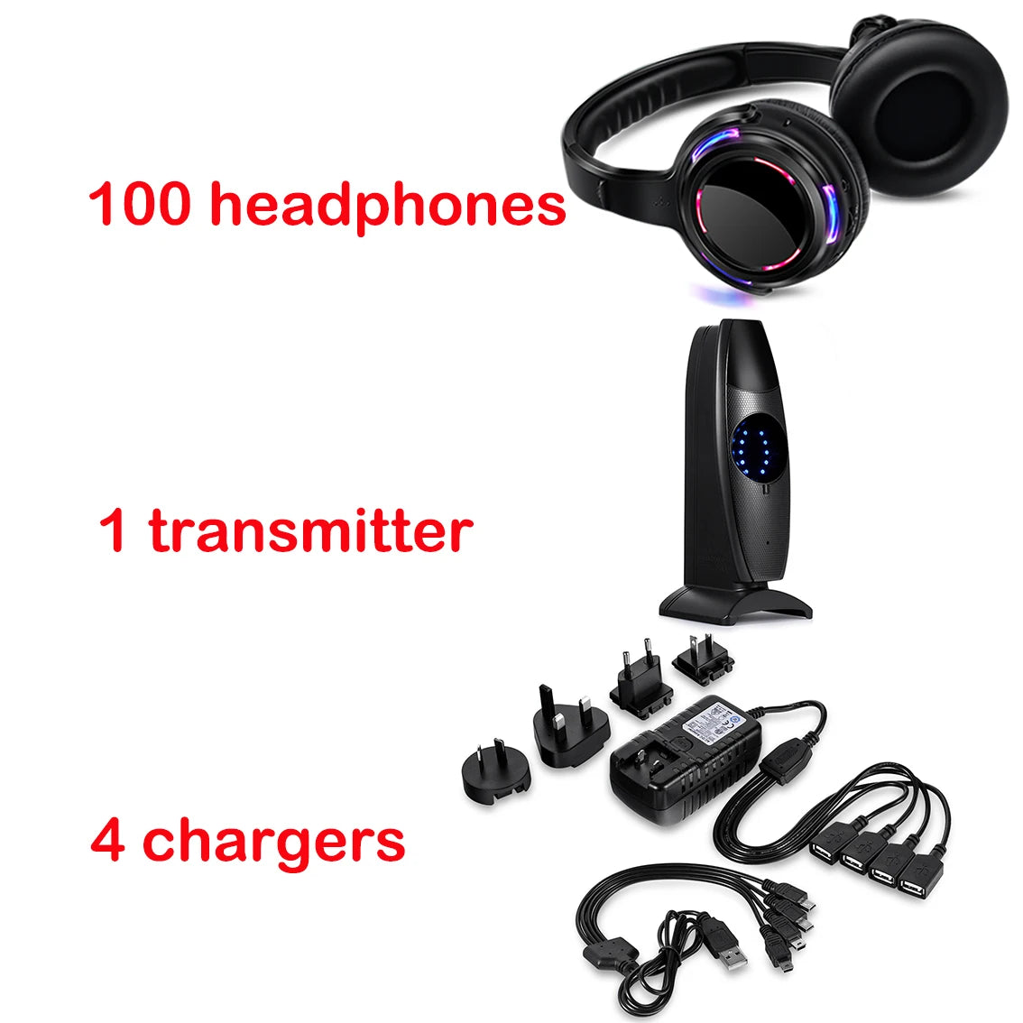 Silent Disco Headphones LED transmitter for Quiet Events,Party,Meeting,Yoga