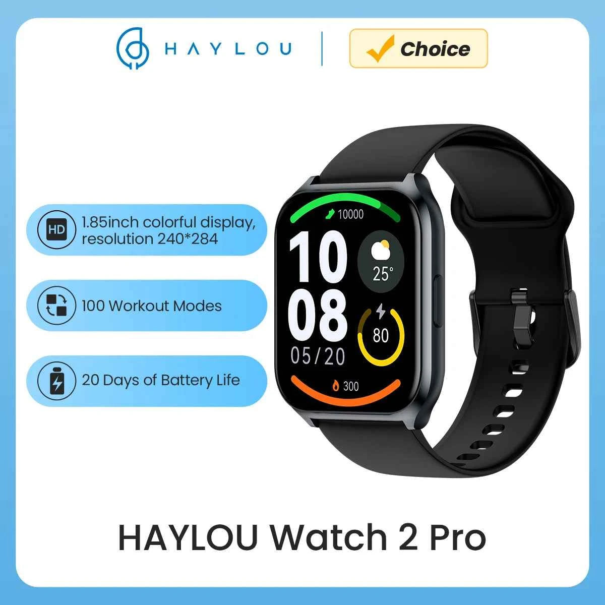 HAYLOU Watch 2 Pro (LS02 Pro) Smartwatch 1.85inch Large Display 100 Workout Modes Smart Watch for Men Heart Rate Monitoring