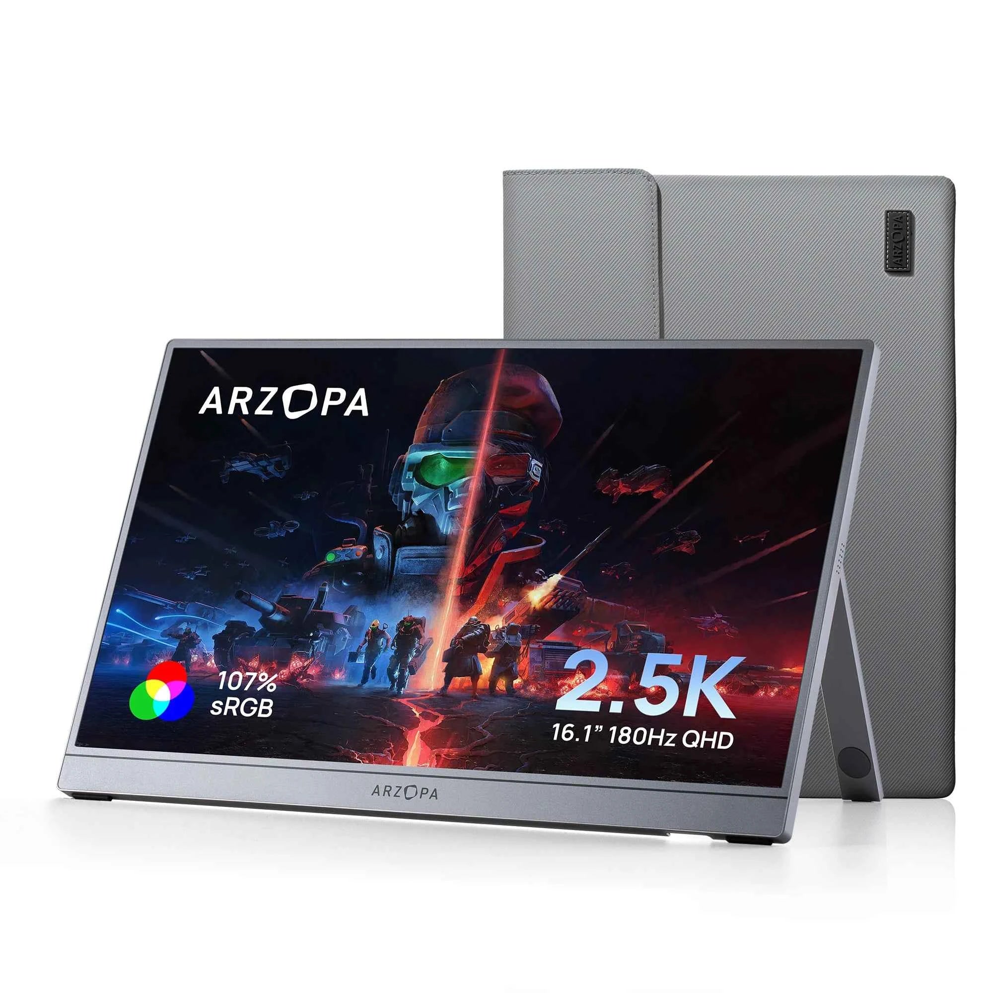 ARZOPA 16.1inch 2.5K 180Hz 100%sRGB Portable Gaming Monitor HDR10 External Second Display Screen Z3FC Grey with Bag