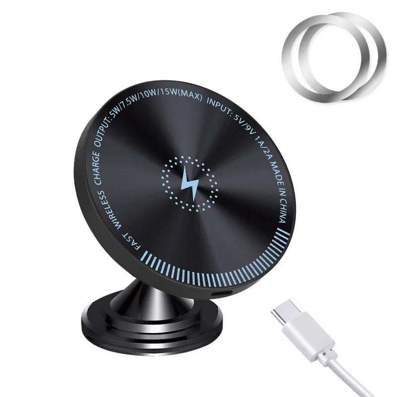 15W Magnetic Induction Charger Fast Vehicle Car Wireless Charging For Samsung iPhone 15 Magsafe Macsafe Stand Dashboard Mount