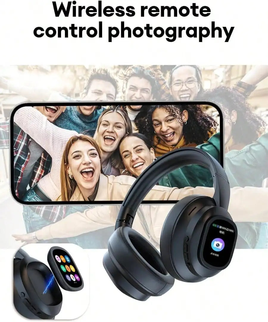 AI Translation Wireless Headphones, Magnetic LCD Touch Screen, Foldable Retractable Design, Real-time 115 Languages Translation, BT6.0, Multi-functions for Photo, Flashlight, Alarm & Voice Recording, AUX Wired Supported